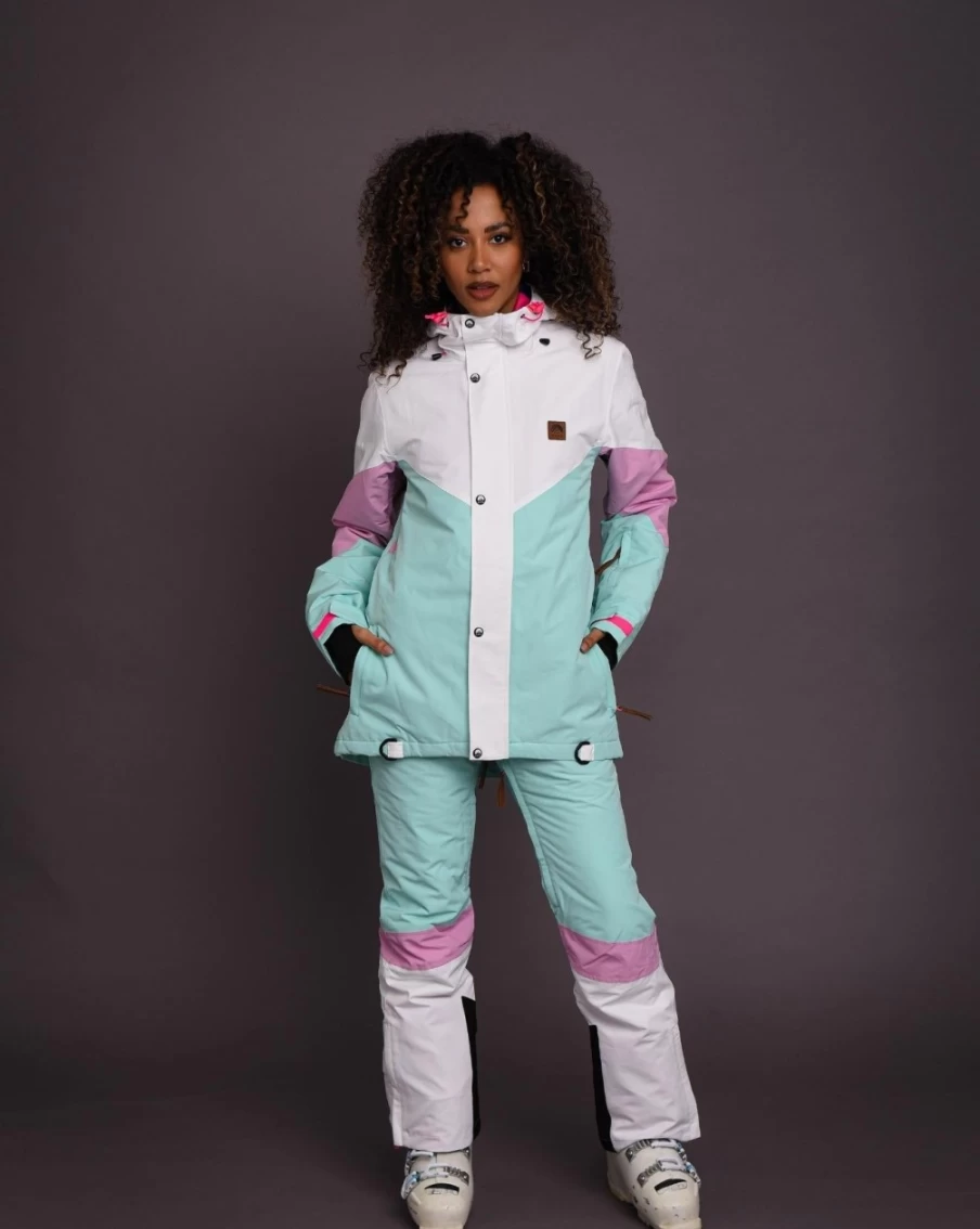 OOSC Women's 1080 Ski & Snowboard Jacket - Waterproof Winter Coat in Pastel Pink, White & Mint