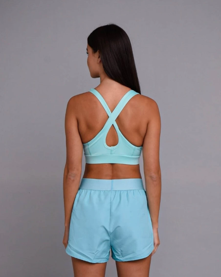 OOSC Women's Turquoise Crossback Medium Support Sports Bra for Active Wear