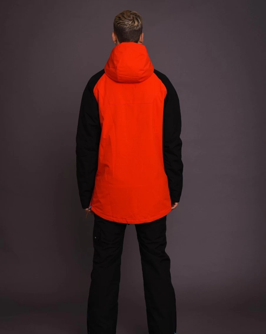 OOSC Men's Snow Park Overhead Jacket - White & Red Winter Outerwear for Cold Weather